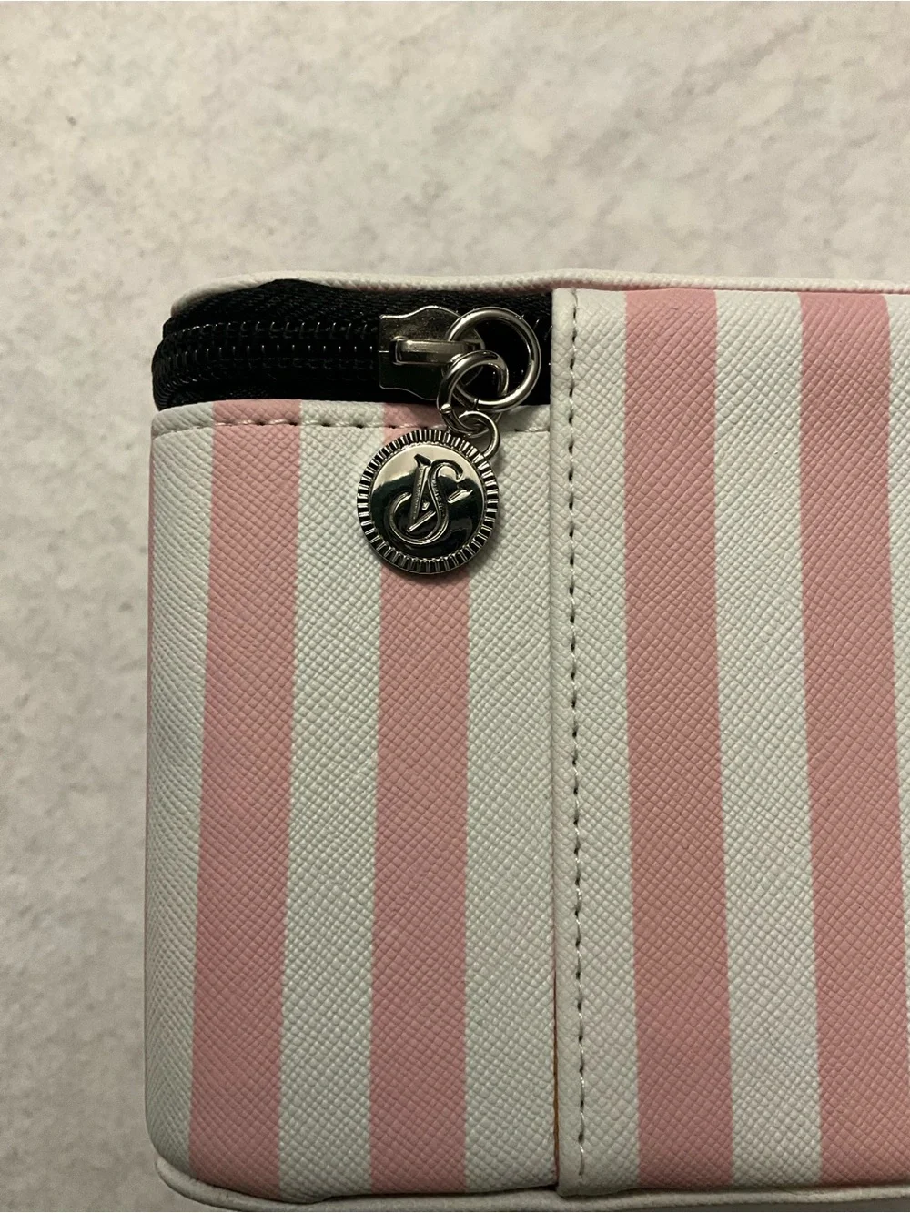 Victoria's Secret Pink & White Striped Cosmetic Case with Logo